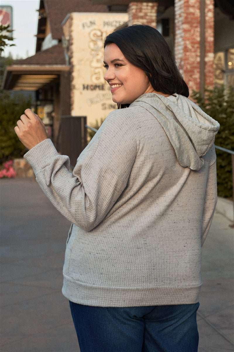 Plus Grey-lavender Long Sleeve Front Pocket Hoodie Top