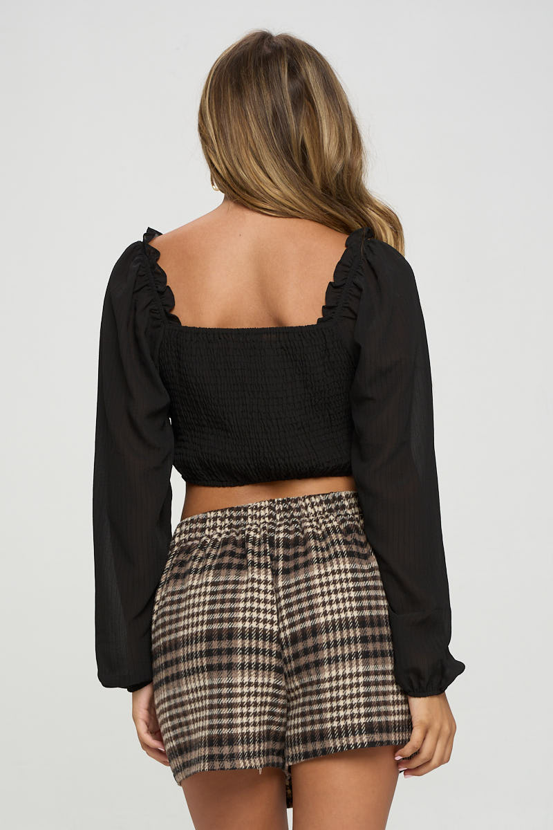 Smocked Long Sleeves Crop Top