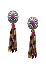 Load image into Gallery viewer, Western Style Natural Stone Faux Leather Tassel Dangle Earring
