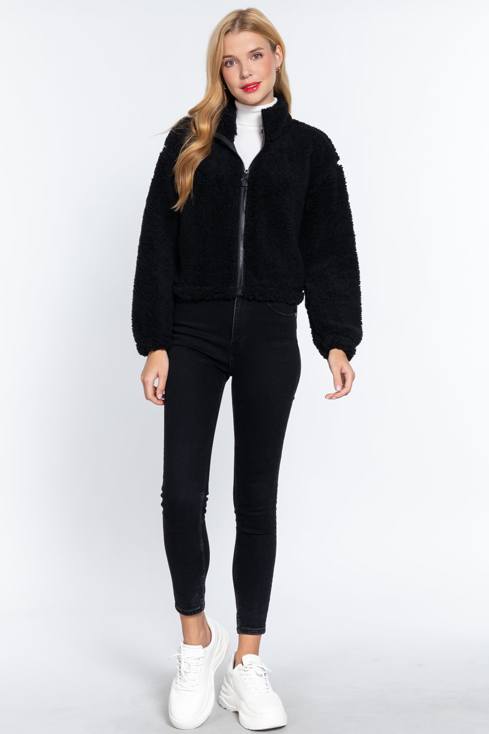 Long Slv Faux Fur Zip-up Jacket