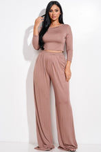 Load image into Gallery viewer, Solid 3/4 Sleeve Top And Wide Leg Pleated Pants Two Piece Set
