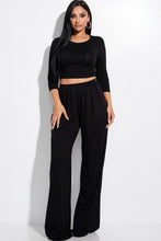 Load image into Gallery viewer, Solid 3/4 Sleeve Top And Wide Leg Pleated Pants Two Piece Set
