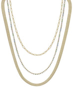 Load image into Gallery viewer, 3 Layered Metal Rhinestone Chain Necklace
