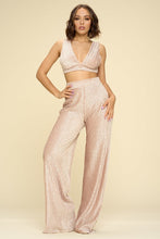 Load image into Gallery viewer, Crushed Velvet Plunging Neck Tank Top And High Waist Palazzo Pants Set
