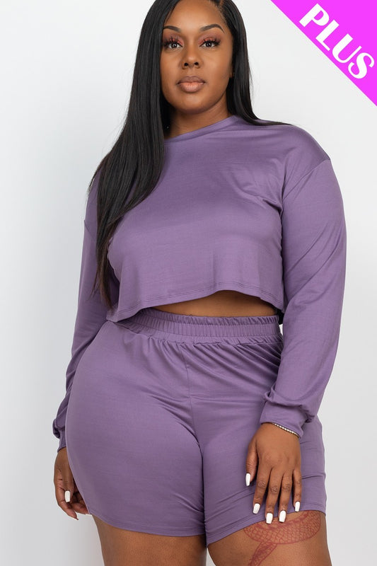 Plus Size Cozy Crop Top And Shorts Set