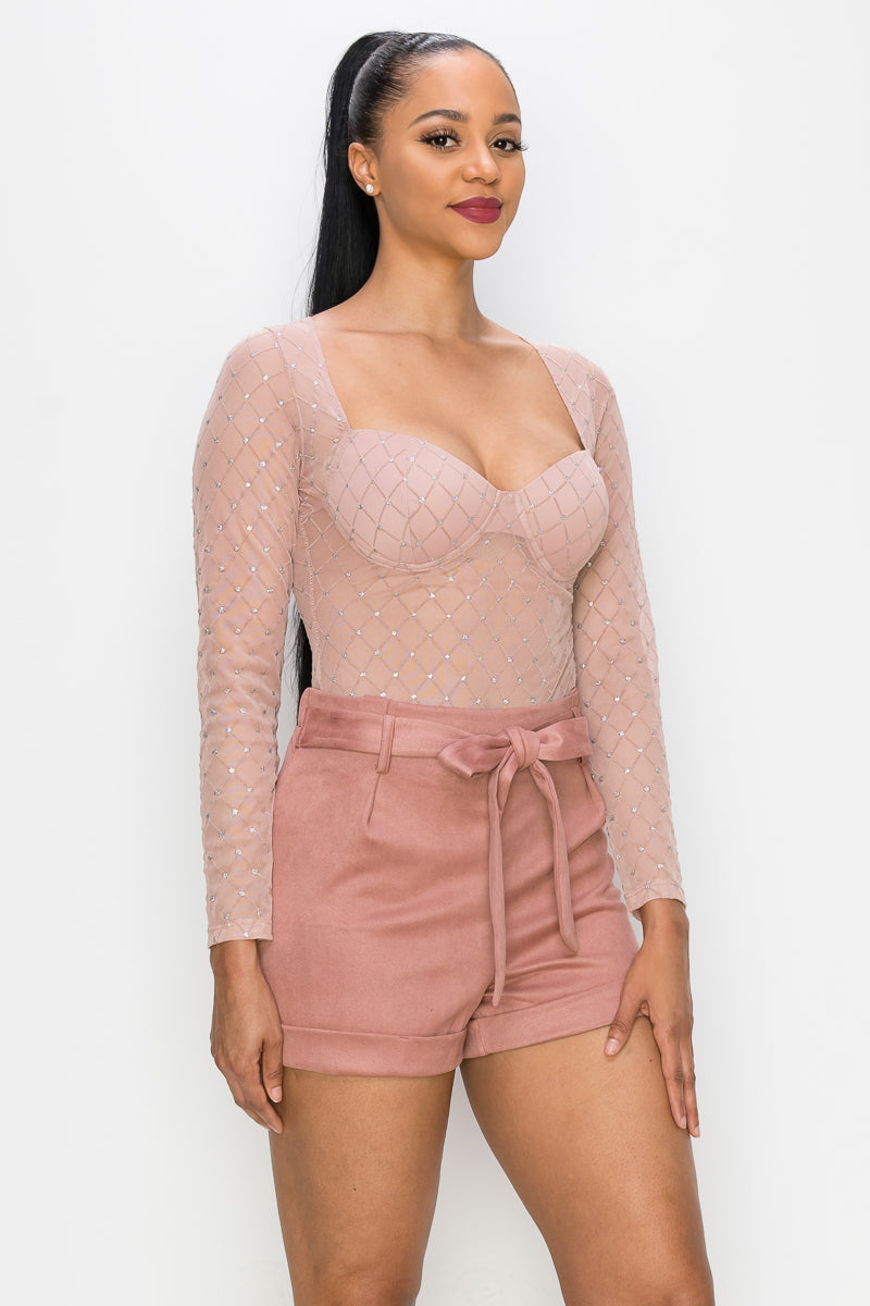 Diamond-patterned Sheer Bodysuit