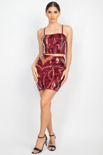 Load image into Gallery viewer, Sequin Square Cami Top &amp; Mini Skirts Set
