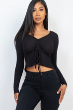 Load image into Gallery viewer, Ribbed Drawstring Front Long Sleeve Peplum Top
