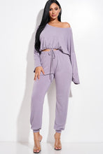 Load image into Gallery viewer, Solid French Terry Long Sleeve Tie Front Slouchy Top And Jogger Pants Two Piece Set

