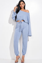 Load image into Gallery viewer, Solid French Terry Long Sleeve Tie Front Slouchy Top And Jogger Pants Two Piece Set
