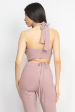 Load image into Gallery viewer, Solid Halter Top And Elastic Leggings Set
